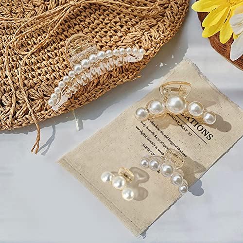 4 PCS Hair Claw Clips, VEGCOO Large Pearl Hair Jaw Clips Non-slip Claw Cratch Strong Hold Hair Clamp, Hair Styling Accessories for Women and Girls Thick Thin Hair (4 * Pearl Claw Clips)