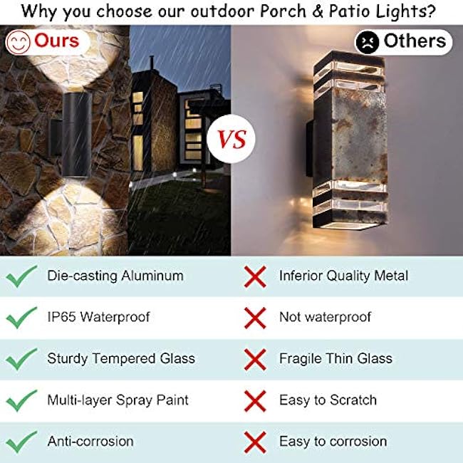 Tipace Black Modern Outdoor Porch Lights up Down Lights Exterior Cylinder Patio Light, Waterproof Exterior Wall Light Fixtures for Courtyard,entryway,Garage (Bulbs Not Included)