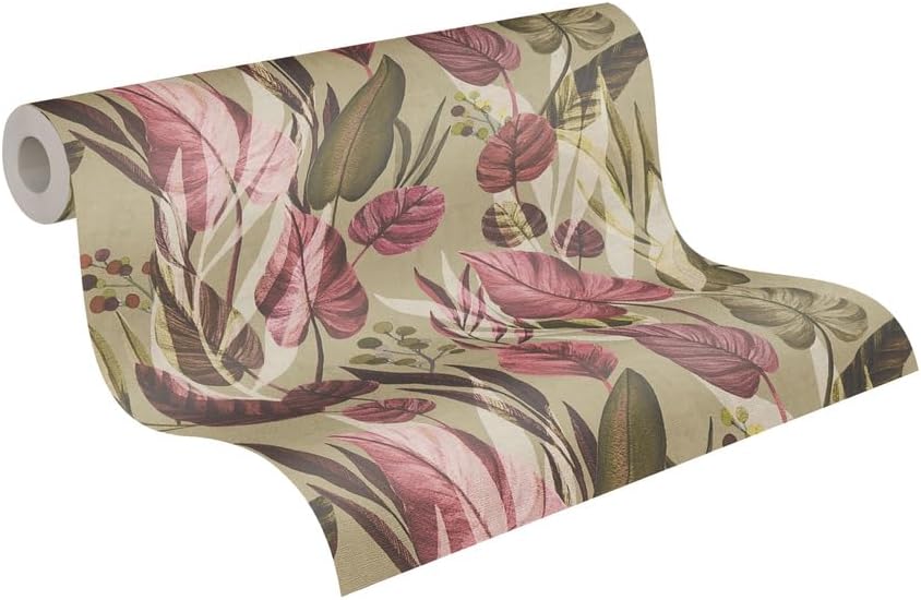 Livingwalls Anna D'Andrea 782192 Non-Woven Wallpaper Floral 10.05 m x 0.53 m Green Brown Pink Grey Wallpaper Leaves