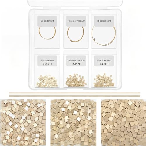 Image of Sadnyy 165 Pcs 1.5 Grams /0.96DWT Gilded Alloy Solder Chips 2 x 2 mm | 3 Pcs Soft Medium Hard Solder Wires, Ultra Tiny Medium Density Precut Chips Easy Welding for Jewelry Making (E, M, H)