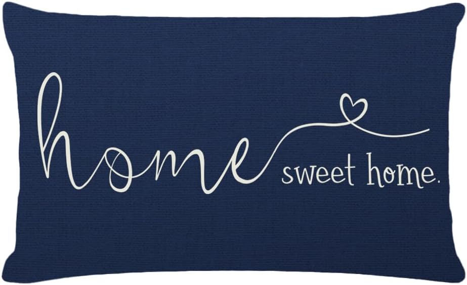 MFGNEH Home Sweet Home Quotes Farmhouse Pillow Covers 12x20 Inch,Farmhouse Decorative Lumbar Throw Pillow Case Cushion Cover,Housewarming Gift,Blue