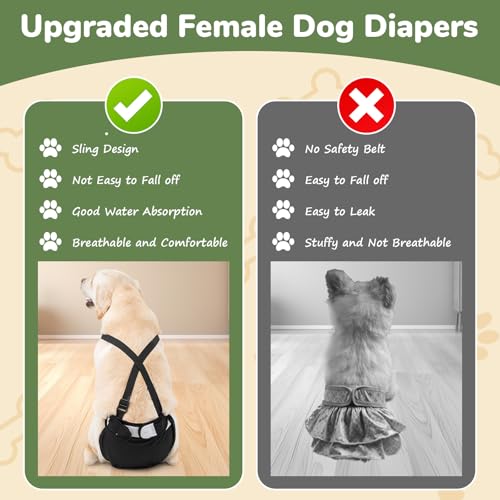 Image of Dog Diapers Female, 3 Pack Puppy Diapers Female, Washable Reusable Dog Diapers with Suspender for Peeing for Small Medium Large Female Dog in Heat Cycle Period Incontinence, Super Absorbent (XL)