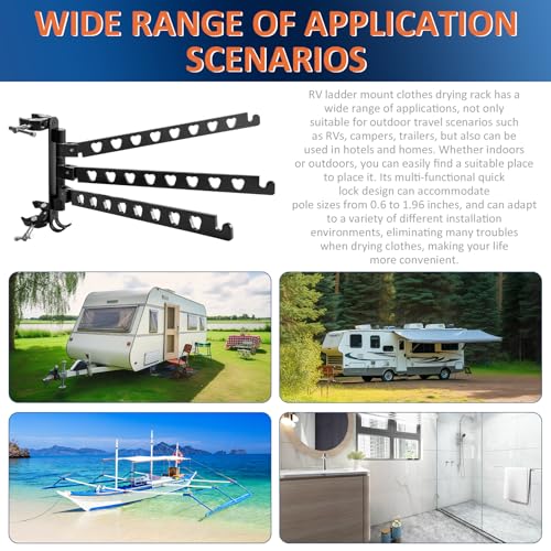 Jiaxitek Aluminum RV Clothes Drying Rack,180° Swivel Arms - Ladder Mounted, No Drilling, Upgraded Clips, Foldable, Space Saver for RV/Camper/Trailer/Boat/Home by Jiaxitek - Image 5