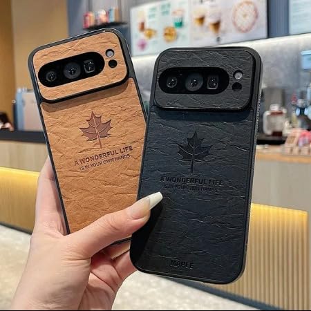Image of MILLION CASES Back Cover Case for Google Pixel 9 Shockproof Protective Vintage Maple Leaf Embossed Case for Men & Boys(Black)