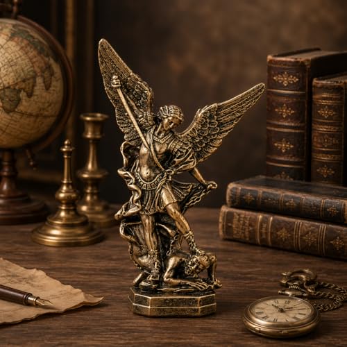 Estatua San Miguel Arcangel 8.5 pulgadas acabado bronce miniatura 6