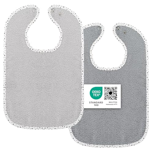 Wörner Baby Lätzchen 2er Set - 2x Kinderlätzchen mit Druckknopf / 100% Baumwolle, OEKO-TEX® Standard 100, größenverstellbar, sehr saugfähig - Sterne Grau