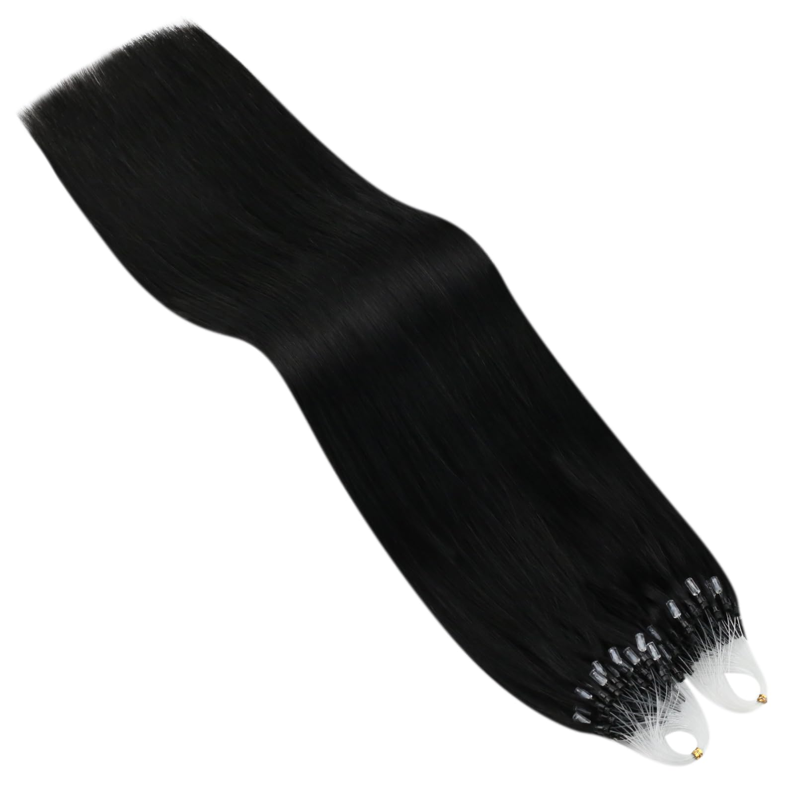 Ugeat Microring Extensions Echthaar Schwarz 55 cm Microring Echthaar Extensions Glatt Schwarz Haarverlängerung Micro Black Remy Haar 50g 50s
