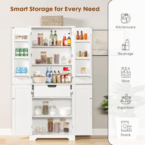 COMHOMA 67" Tall Kitchen Pantry Storage Cabinet – Freestanding Food Organizer with Hidden Drawer & Doors, Adjustable Shelves, Modern Cabinet for Living Room or, Dining Room White by COMHOMA - Used condition - Image 7