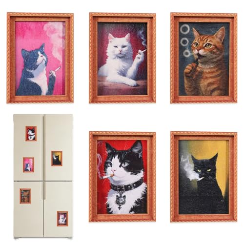 Imanes Decorativos de Madera con Diseño de Gato Retro 5 Pcs