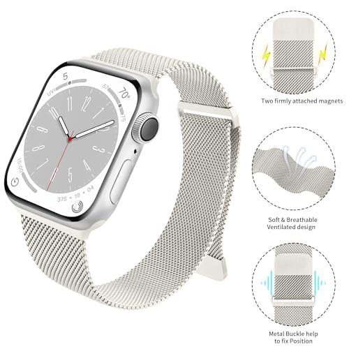 Image of Meliya Metal Straps Compatible for Apple Watch Strap 38mm 40mm 41mm 42mm 44mm 45mm 46mm 49mm Women Men, Adjustable Mesh Loop Magnetic Milanese Band for iWatch Series 10 9 8 7 6 5 4 3 2 1 SE