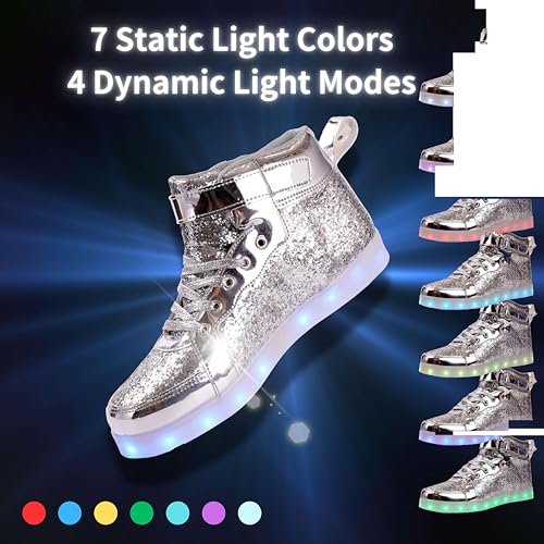 Image of Glitter Led Shoes Light Up Shoes High Top Sneakers for Women Men Flashing Dancing Shoes for Halloween Christmas Party with USB Charging