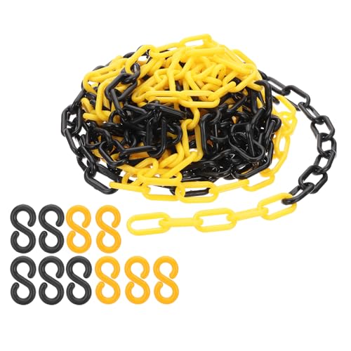 PATIKIL Enlaces de Cadena de Plástico, Cadenas de Seguridad de 30 Pies, Cadenas de Plástico Amarillo/Negro para Barreras, Control de Multitudes,Espera y Decoración