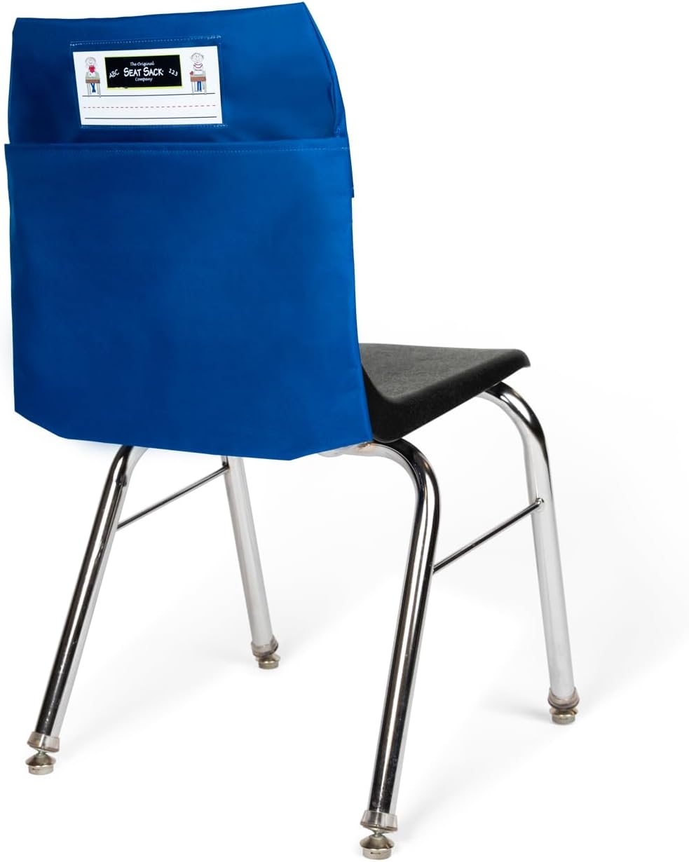 Seat Sack Large Chair Storage Pocket - 17 Inches, Blue - Perfect Organizer for Classroom Chairs, Durable and Spacious Chair Pocket for Classroom Storage and Organization