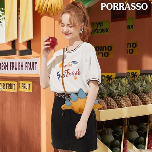 PORRASSO Dinosaur Shape Crossbody Bag Creative Shoulder Bag PU Handbag with Adjustable Shoulder Strap Women Cute Animal Satchel Yellow2