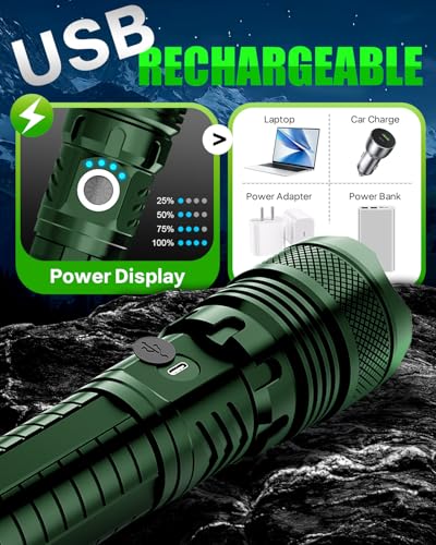 Image of Victoper Green LED Flashlights, High Powered High Lumens Super Bright Tactical Flashlight, Rechargeable, 5 Modes Zoomable Waterproof Flash Lights for Emergency, Outdoor, Home, Camping, Hiking