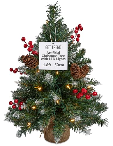 DECO EXPRESS Árvore de Natal artificial, 50 cm pinos artificiais pequenos com luzes de Natal para secretária de escritório quarto