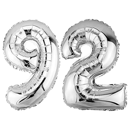 DekoRex Globo plateado de 82 cm, para cumpleaños, bodas (número 92)