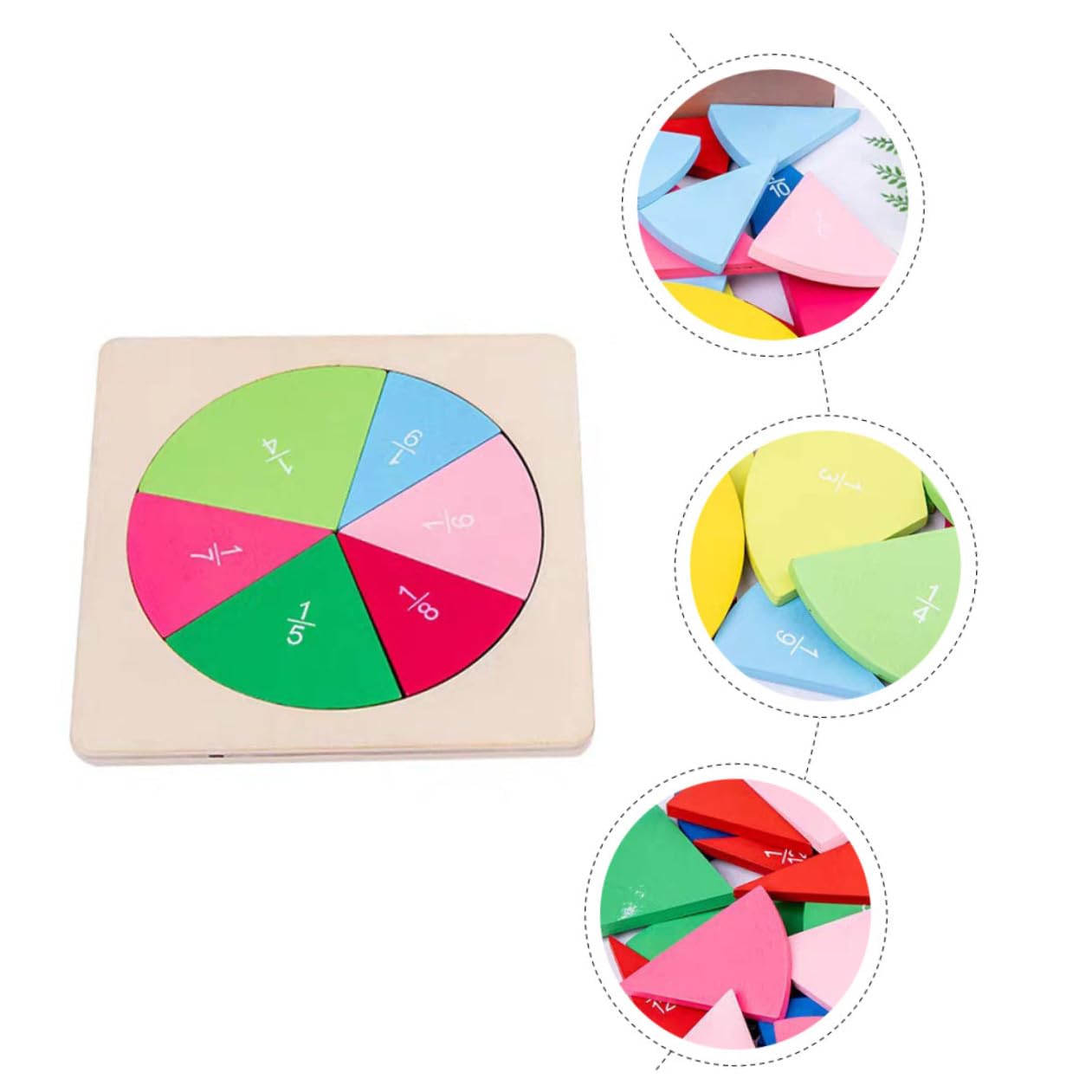 WOONEKY Juego Educativo de Madera en Forma de Disco para Aprender Fracciones, Tablero Didáctico Divertido para Estudiantes Visualización Clara