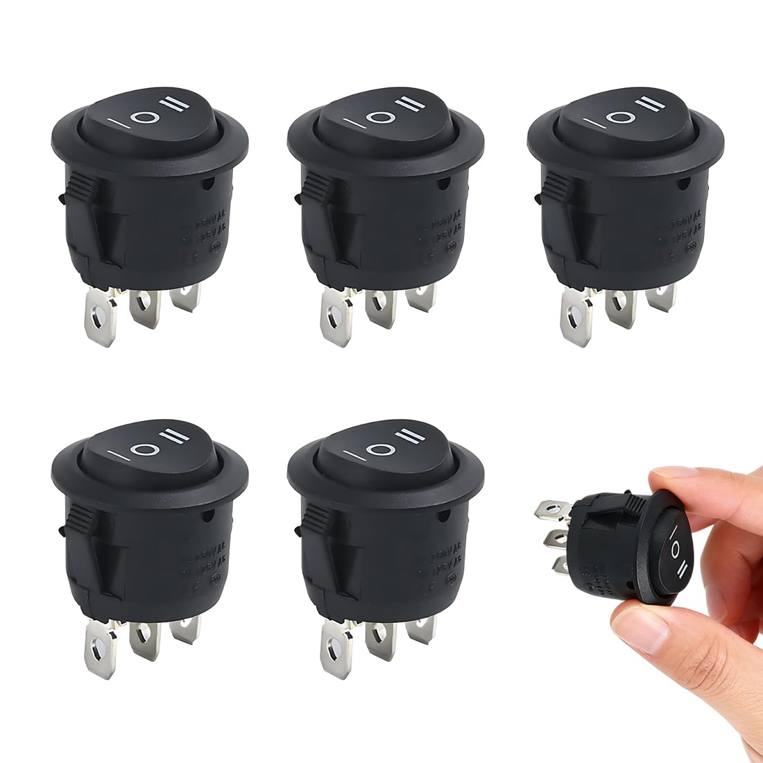 5 Unidades De Interruptores Basculantes En 3 Posiciones, 250 V 6 A, Mini Interruptor De Conmutación, Interruptor Basculante Iluminado, Interruptor De Luz Negro, Resistente Agua