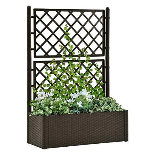 Tidyard Trädgård upphöjd säng med spaljé och självvattningssystem UV-beständigt väder och frostbeständig mocka trädgård spaljé blomkruka spaljé 100 x 43 x 142 cm