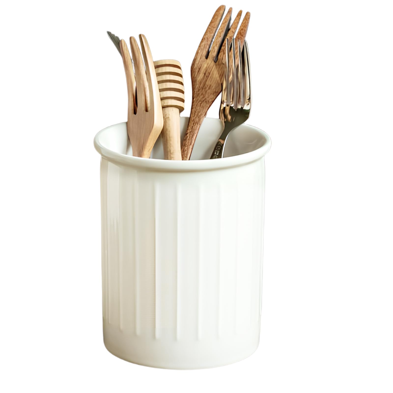 Portautensili Da Cucina In Ceramica Bianca Con Intaglio - Organizer Da Banco Per Posate E Utensili, Stile Fattoria Moderno - 5