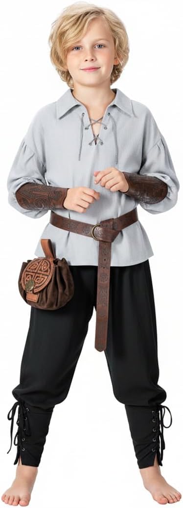 Kids Medieval Viking Pirate Renaissance Tunic Pants Accessories Costume for Boys Cosplay 3-14 Years