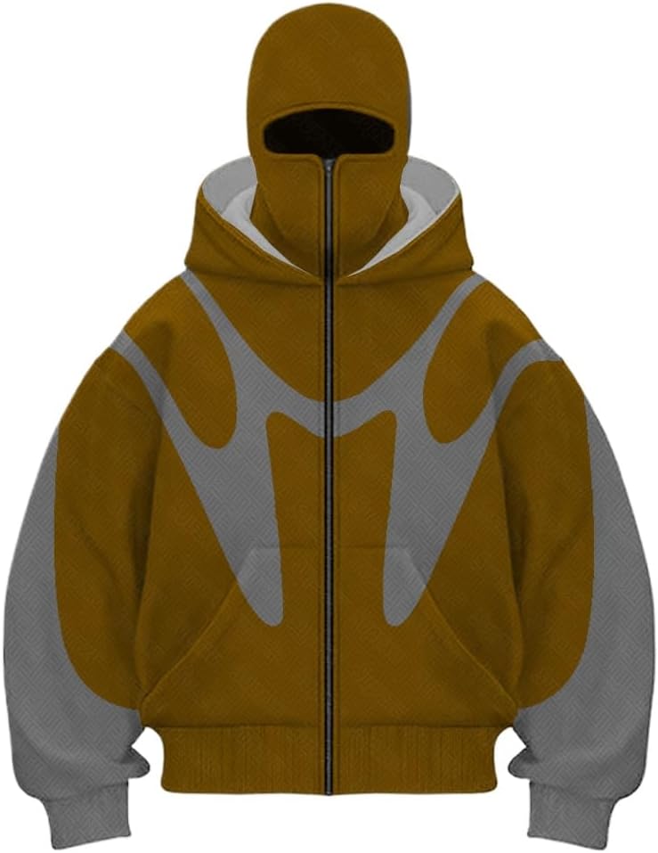 Men's Oversized Zip Up Hoodie Color Block Long Sleeve Hooded Sweatshirts Retro Jacket Y2K Hoodie