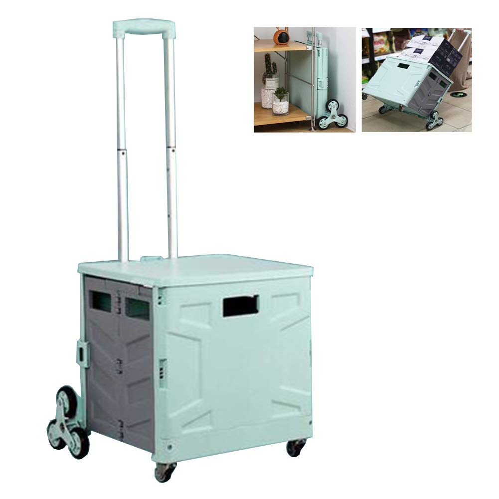 Einkaufskorb mit Rollen Kaufwagen Klappbox, 50L Tragbare Supermarkt Supermärkte Einkaufswagen, SUV Storage Box Tool Box, Einfach Zu Gehen Die Treppe Hinauf