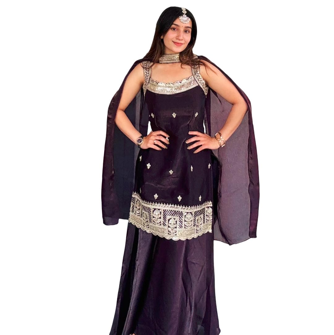 looks divine Women’s Embroidered Ethnic Kurta Sharara Set with Dupatta | Elegant Sleeveless Suit Set for Women | Traditional Festive & Wedding Outfit-picture-44