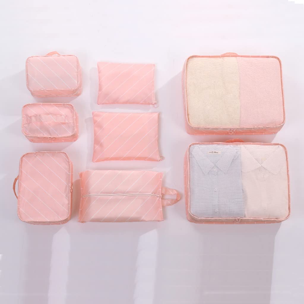 Set di 8 cubi da imballaggio a Compressione Adatti per Bagagli da 24/26 Pollici, organizzatori di Viaggio, Vestiti, Articoli da toeletta, Borse, da Parete (Bianco) (Bianco)
