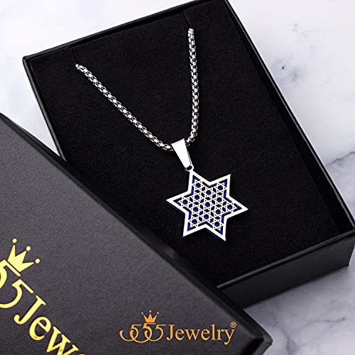 555Jewelry Exclusive Unisex Stainless Steel Star of David Necklace, 16-24 Inch Box Chain3
