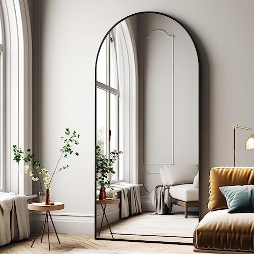 Oversized Full-Body Mirror, 76" x 34" Arched Full-Length Mirror, Black Metal Frame, Floor Mirror for Bedroom, Living/Dressing Room, Gym - Stand/Wall Mounted/Leaning