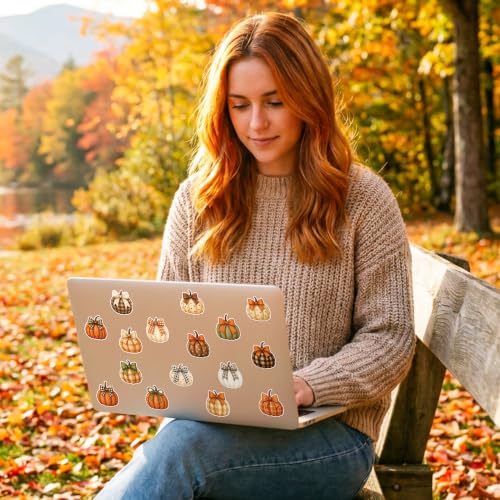 Image of Autumn Bow Pumpkin Stickers, 1000Pcs Watercolor Polka Dot Plaid