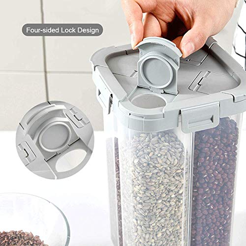 Bipege Airtight Cereal Storage Container, Clear 2.3L Airtight Kitchen Food Storage Container With Lids And Compartments For Grain, Sugar, Flour, Rice, Nuts, Snacks #TOP4
