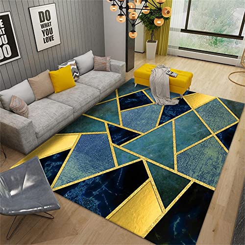 Alfombra de salón con diseño geométrico moderno azul, suave y lavable, para sala de estar, insonorización, 120 x 180 cm, ideal para dormitorio principal