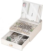 JUGTE Jewelry Box for Girls, Women PU Leather Jewelry Organizer with Glass Mirror and Drawers, Jewelry Organizers and Storage for Necklaces, Rings, Earrings, Bracelets