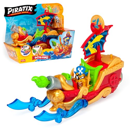 PIRATIX Adventure World Octo Fury – Barco Pirata Pulpo con Poderes Ocultos. Incluye 1 Barco Pirata, 1 Piratix Exclusivo, 1 Accesorio, 1 Bandera, 1 Tesoro Exclusivo y 1 proyectil
