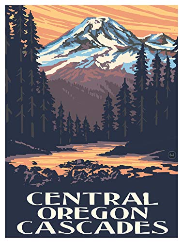 Central Oregon Cascades Mountain Sunset Giclee Art Print Poster from Travel Artwork by Artist Paul A. Lanquist 9" x 12"