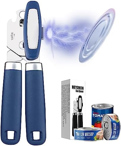 HEYZONE 8 inch Can Opener Manual with Magnet,Hand Held Commercial Can Opener Smooth Edge,Good Grips Can Opener Heavy Duty,Handheld Best Manual Can Opener for Seniors,Kitchen Gadgets/Essentials.Blue