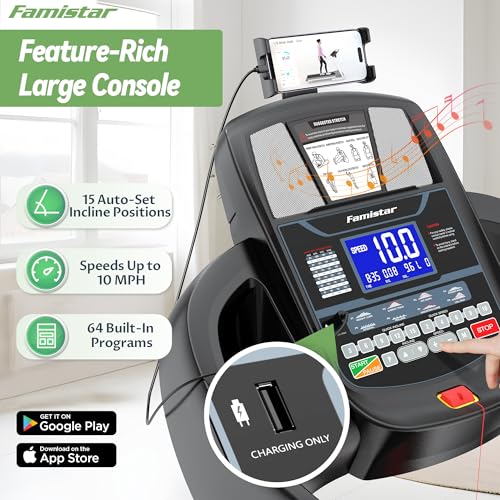 Image of Treadmills for Home Use, Running Treadmill 10mph with 0-15% Auto Incline, 4.5HP Folding Treadmill for Home 300 lbs Weight Capacity, Incline Treadmill, 64 Preset Programs, App Control