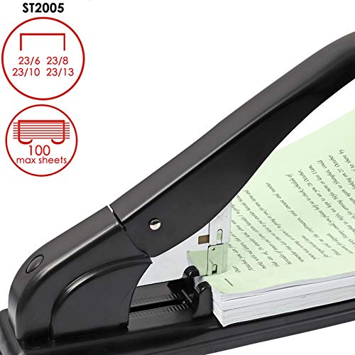 Grapadora ajustable resistente con capacidad para 100 hojas.