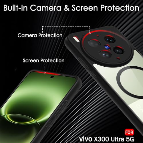 Image of TheGiftKart Hybrid Shockproof Back Cover Case for Vivo X300 Ultra 5G Compatible with MagSafe | Hard Back Cover for Vivo X300 Ultra 5G (PC & TPU, Transparent Clear Back, Black Sides)