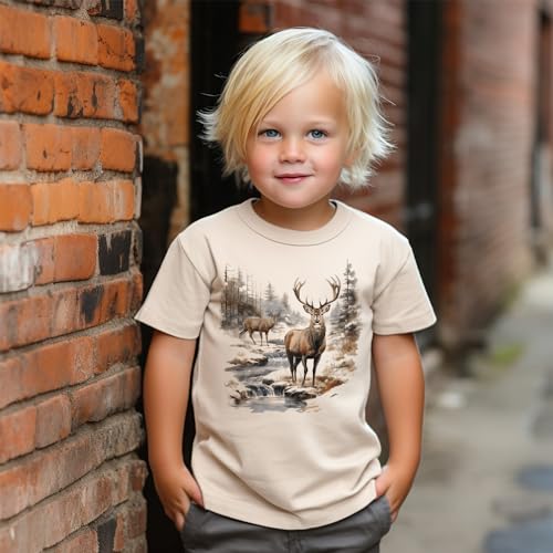 90s Vintage Deer Wilderness Nature Scene Kids Shirt - Cute Girls & Boys Natural Toddler Youth Graphic Tee3