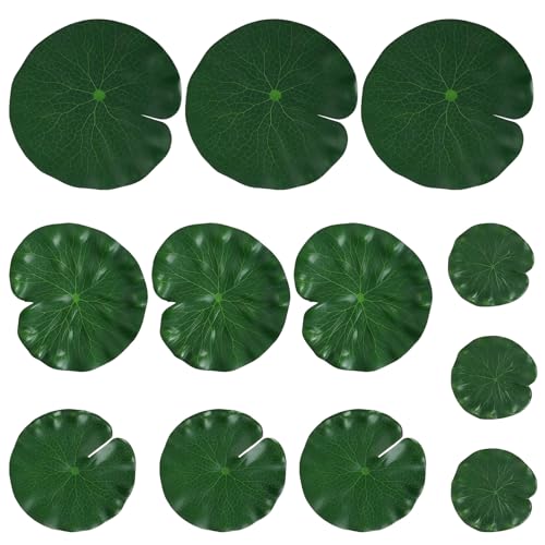LUMOOM Lot de 12 feuilles de lotus artificielles - Mini décoration d'étang - Coussinets de nénuphars réalistes - Décoration flottante pour la maison, le jardin, l'étang, la piscine, l'aquarium