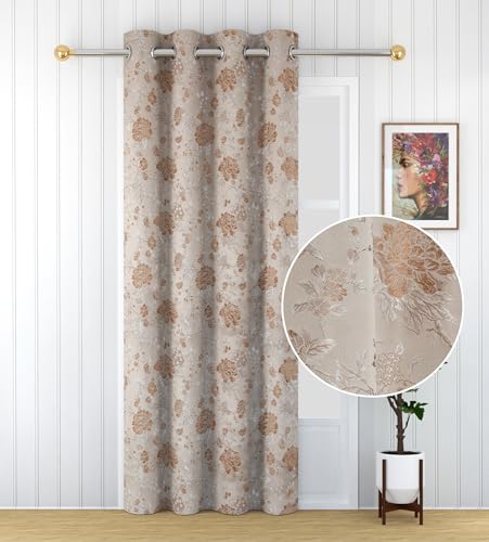 Image of FRESH FROM LOOM Room Darkening Door Curtains 12 Feet Long,Big Window Curtain Premium Polyester Rod Pocket Weaved Parda,Modern Parde for Living Room Bedroom,Home Office Jacquard Screens(Beige,12ft,1pc)