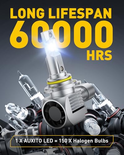 Image of AUXITO 9012 /HIR2 Bulbs, 50000LM Brightness 900％ Brighter, 6000K White, Canbus Ready Plug and Play HIR2 Halogen Fog Lamp Replacement, Pack of 2