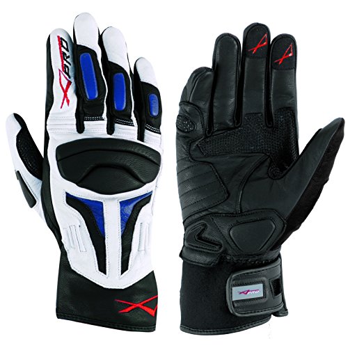 Guanto Sportivo Moto Touring Pelle Enduro Motard Motociclismo Bianco/Blu L