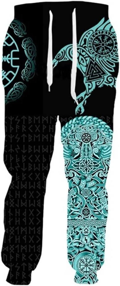 Norse Viking Sweatpants Joggers Pants Helm Of Awe Pattern Mens Casual Pants 3D Print Streetwear Wide Hip Hop Pants