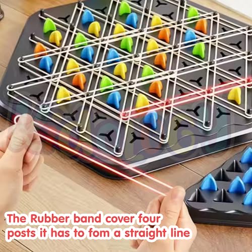 Image of Kidology Chain Triangle Chess Game Triggle Rubber Band Game for Kids & Adults, Fun Family Board Game, Brain Teaser Puzzle, Interactive Chess Set for 2-4 Players, Multicolour