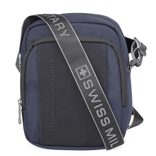 Image of SWISS MILITARY Black Gold Collection Trail Stylish Travel Sling Bag with Multiple Compartments & Compact Crossbody, 4L Capacity, 1680D Polyester, Adjustable Shoulder Strap with Keychain Holder (4L)